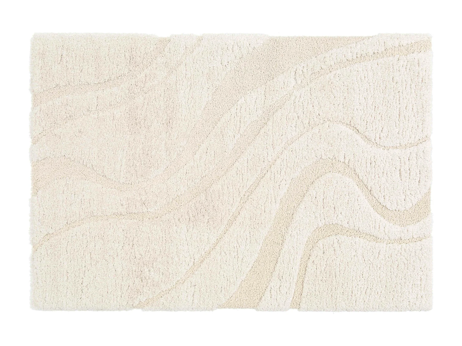 Rechthoekig hoogpolig vloerkleed met ecru golvenpatroon 120 x 170 cm