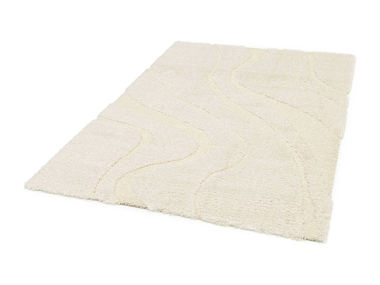 Rechthoekig hoogpolig vloerkleed met ecru golvenpatroon 120 x 170 cm