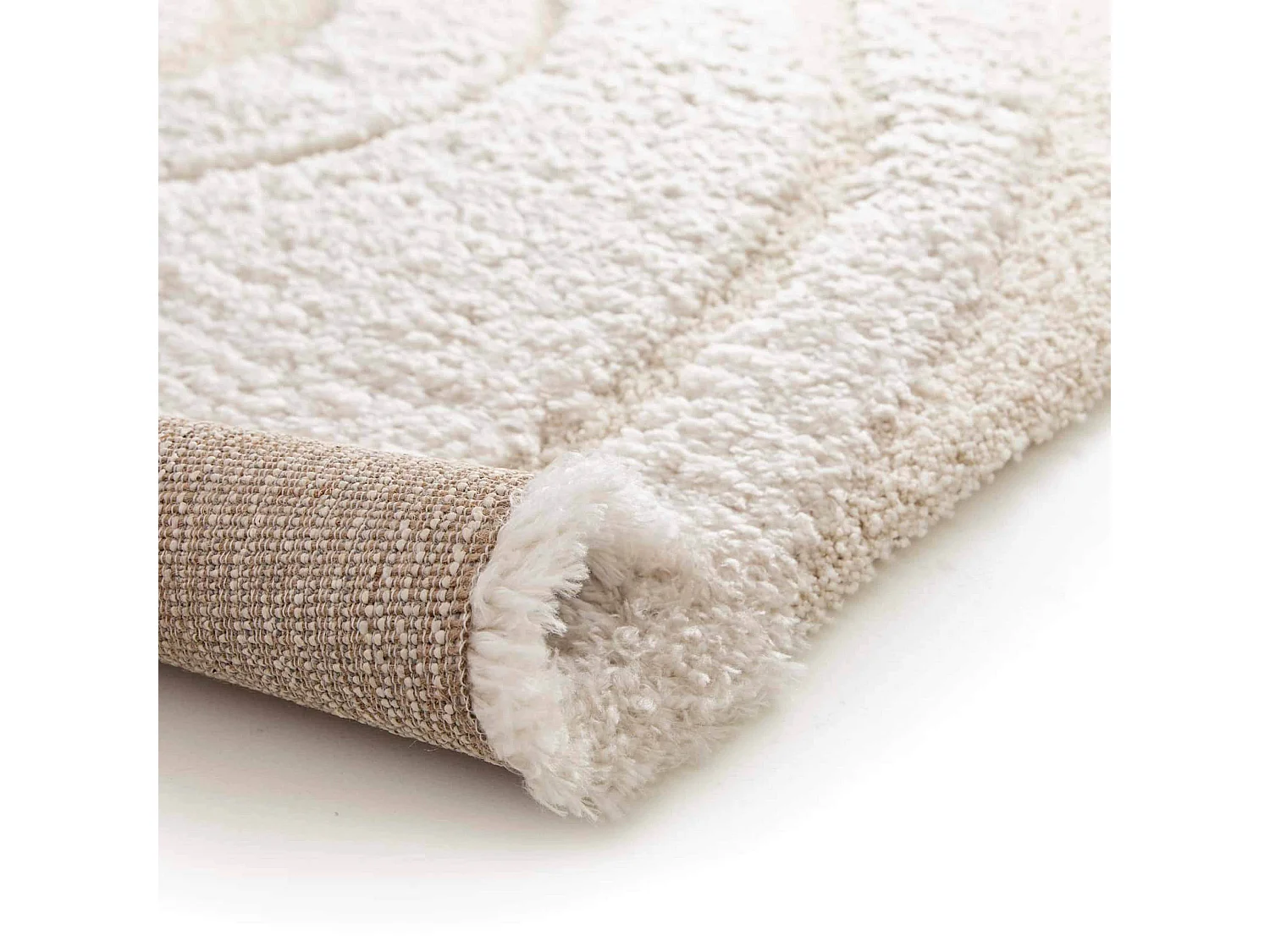 Rechthoekig hoogpolig vloerkleed met ecru golvenpatroon 120 x 170 cm