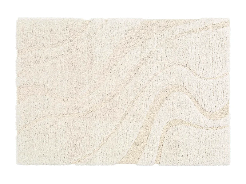 Tapis rectangulaire à poils longs motif ondulé écru 120 x 170 cm