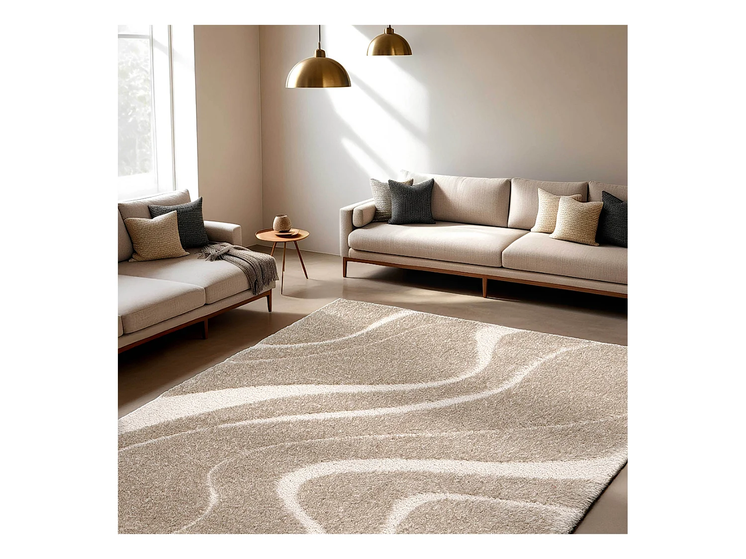 Tapis rectangulaire à poils longs motif ondulé taupe 120 x 170 cm