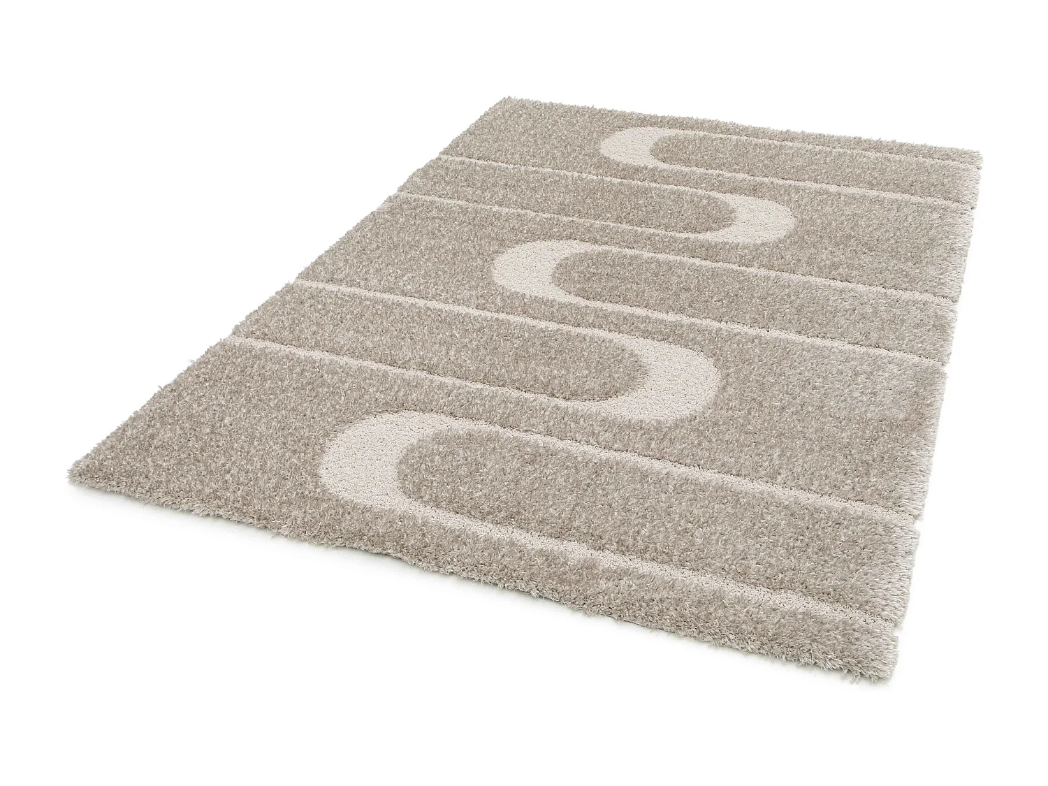 Hoogpolig vloerkleed met taupe geometrisch patroon 120 x 170 cm