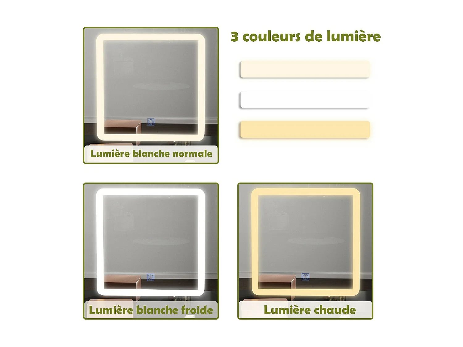 Coiffeuse avec Miroir LED tricolore Compariment ouvert Tabouret 135x100x50cm Noir