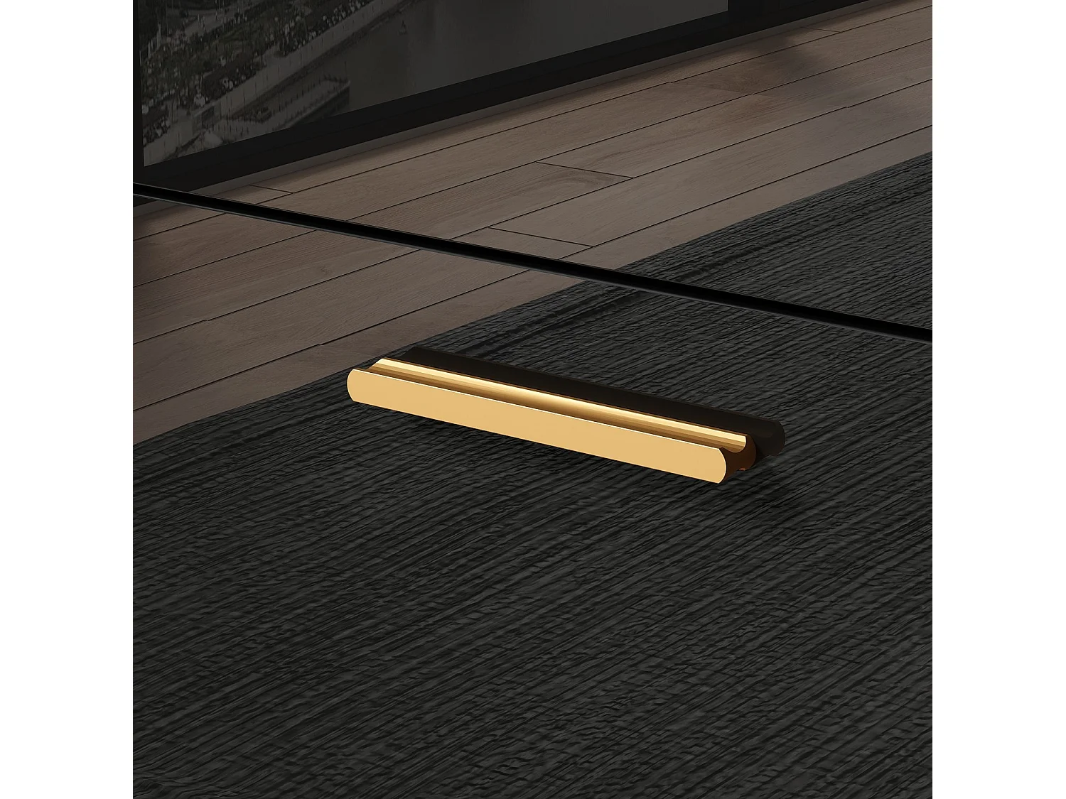 Commode Noir brillante avec 6 tiroirs Poignées en métal Commode moderne Chambre Salon Bureau 140x40x80cm Noir