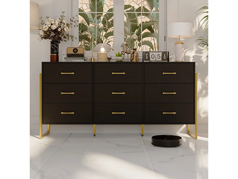 Moderne ladekast met 9 laden Woonkamer Slaapkamer 156x40x76cm Zwart