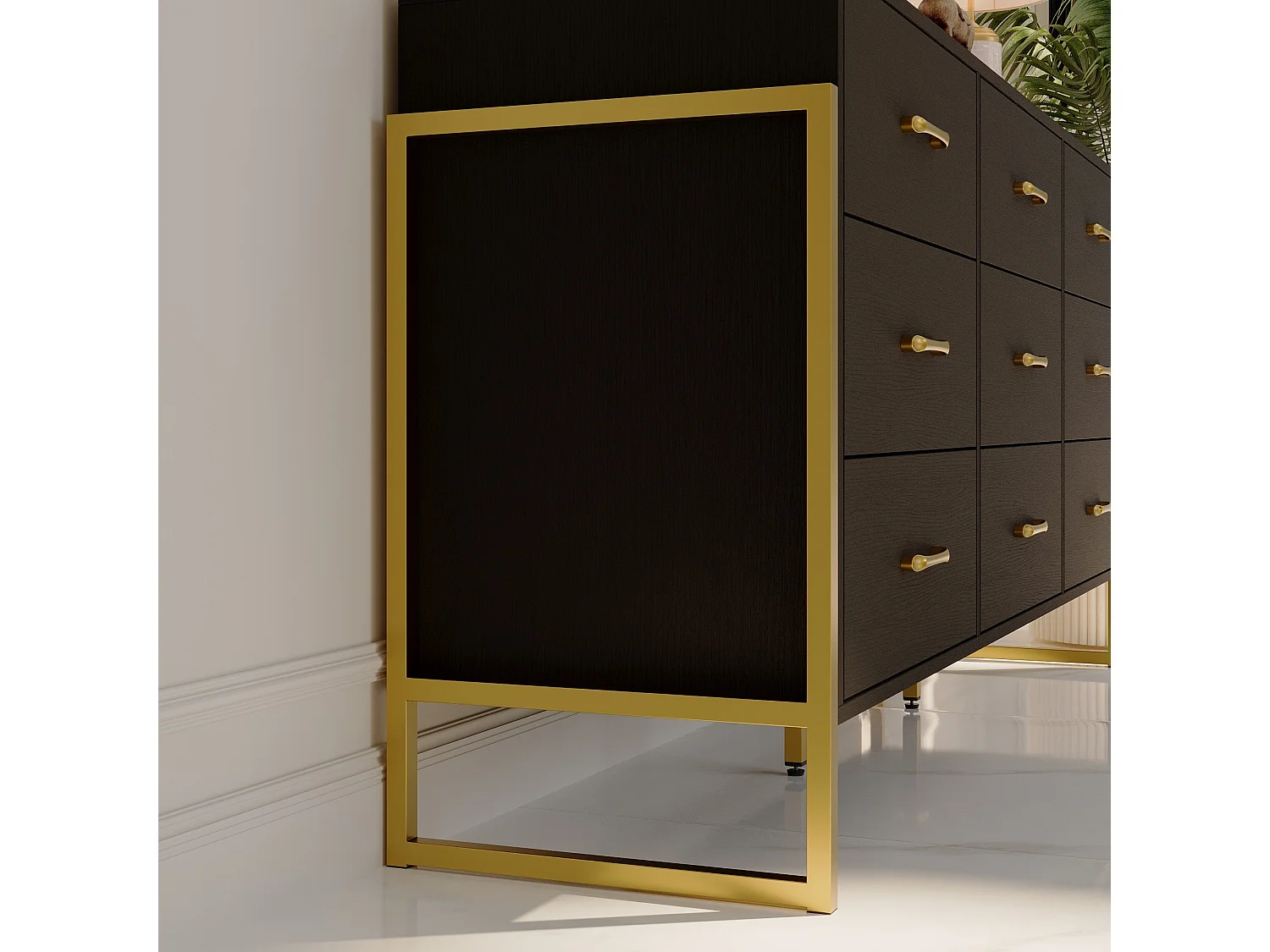 Commode chambre moderne avec 9 Tiroirs Salon Chambre 156x40x76cm Noir
