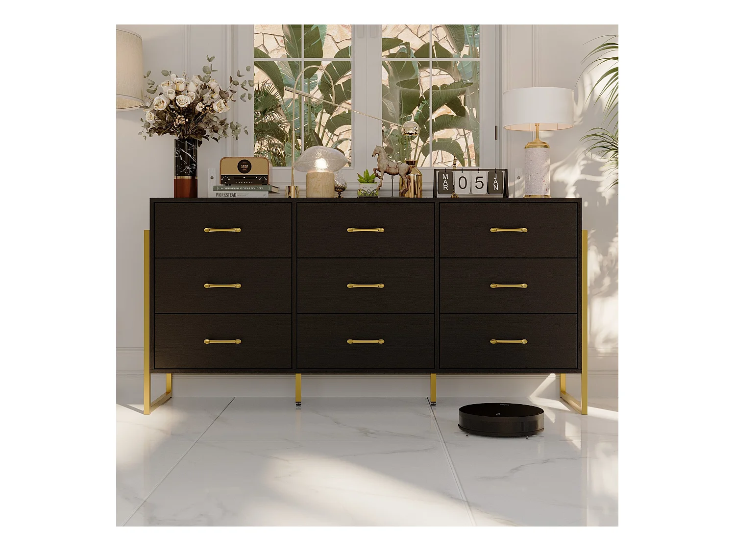 Moderne ladekast met 9 laden Woonkamer Slaapkamer 156x40x76cm Zwart
