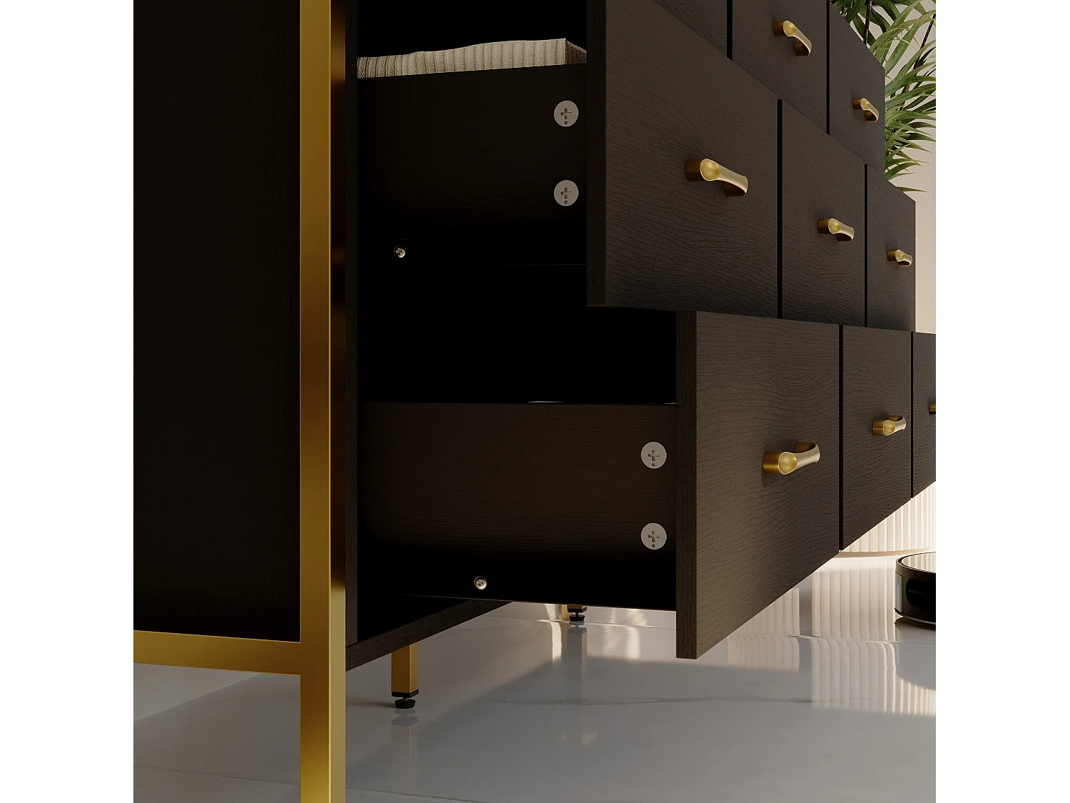 Commode chambre moderne avec 9 Tiroirs Salon Chambre 156x40x76cm Noir