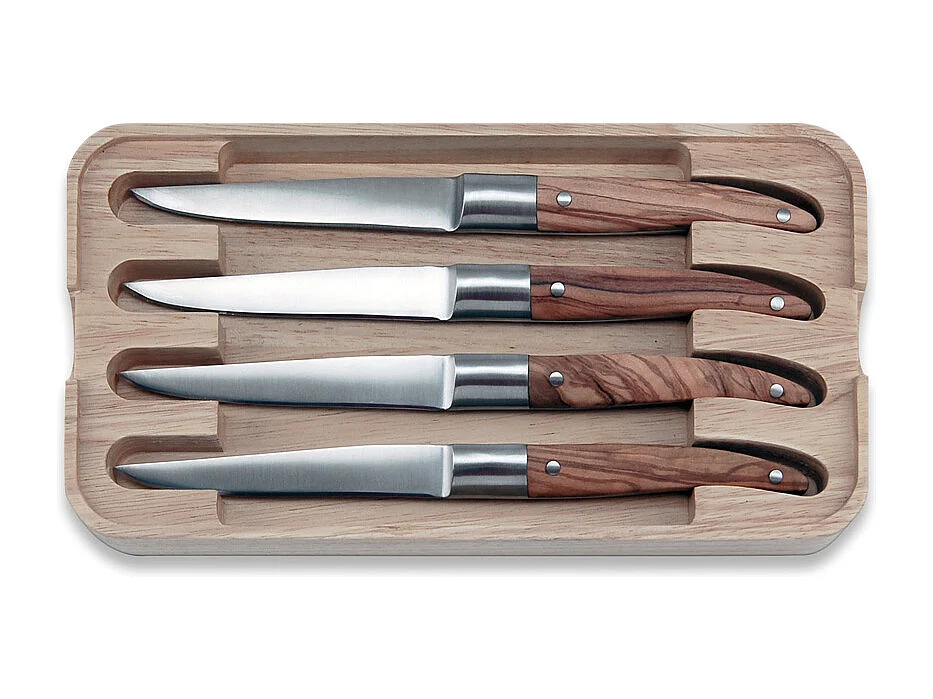 Coffret de 4 couteaux à steak Laguiole, manche en olivier