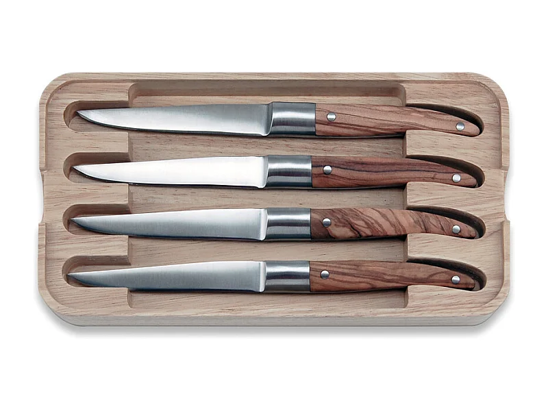 Coffret de 4 couteaux à steak Laguiole, manche en olivier