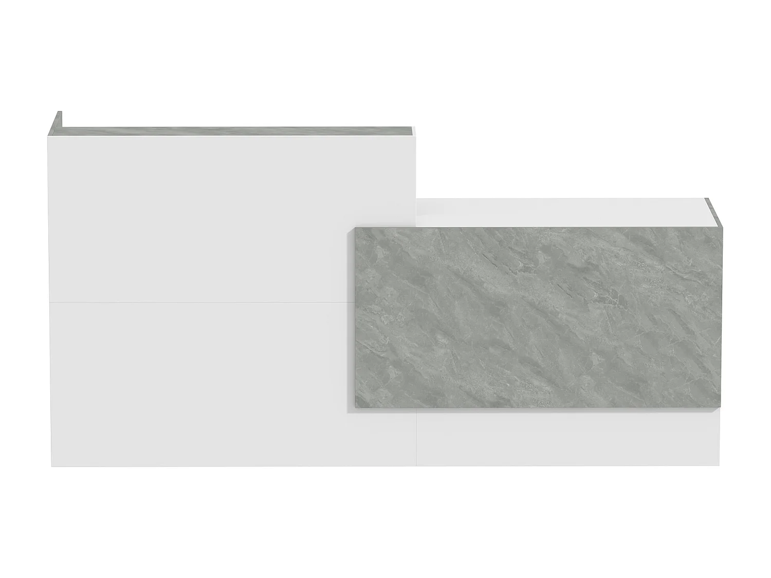 Bureau de réception Comptoir de réception - compartiment ouverts - étagères, 220x60x110, blanc et marbré