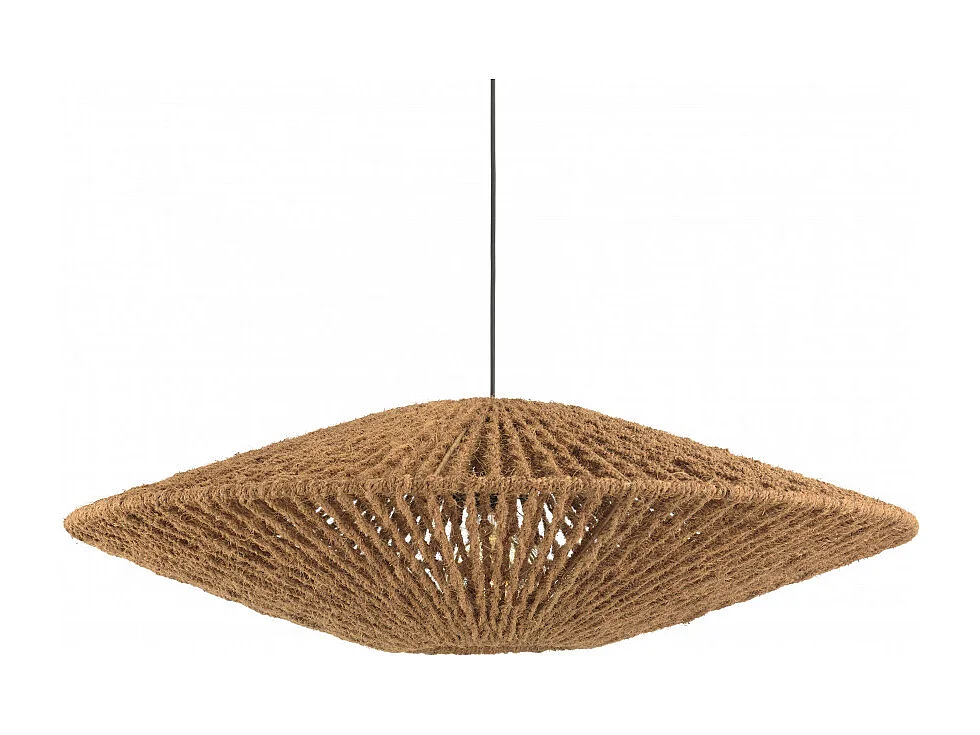 SIXTINE - Suspension 'cymbale' 100x100cm en bois teck recyclé / rotin