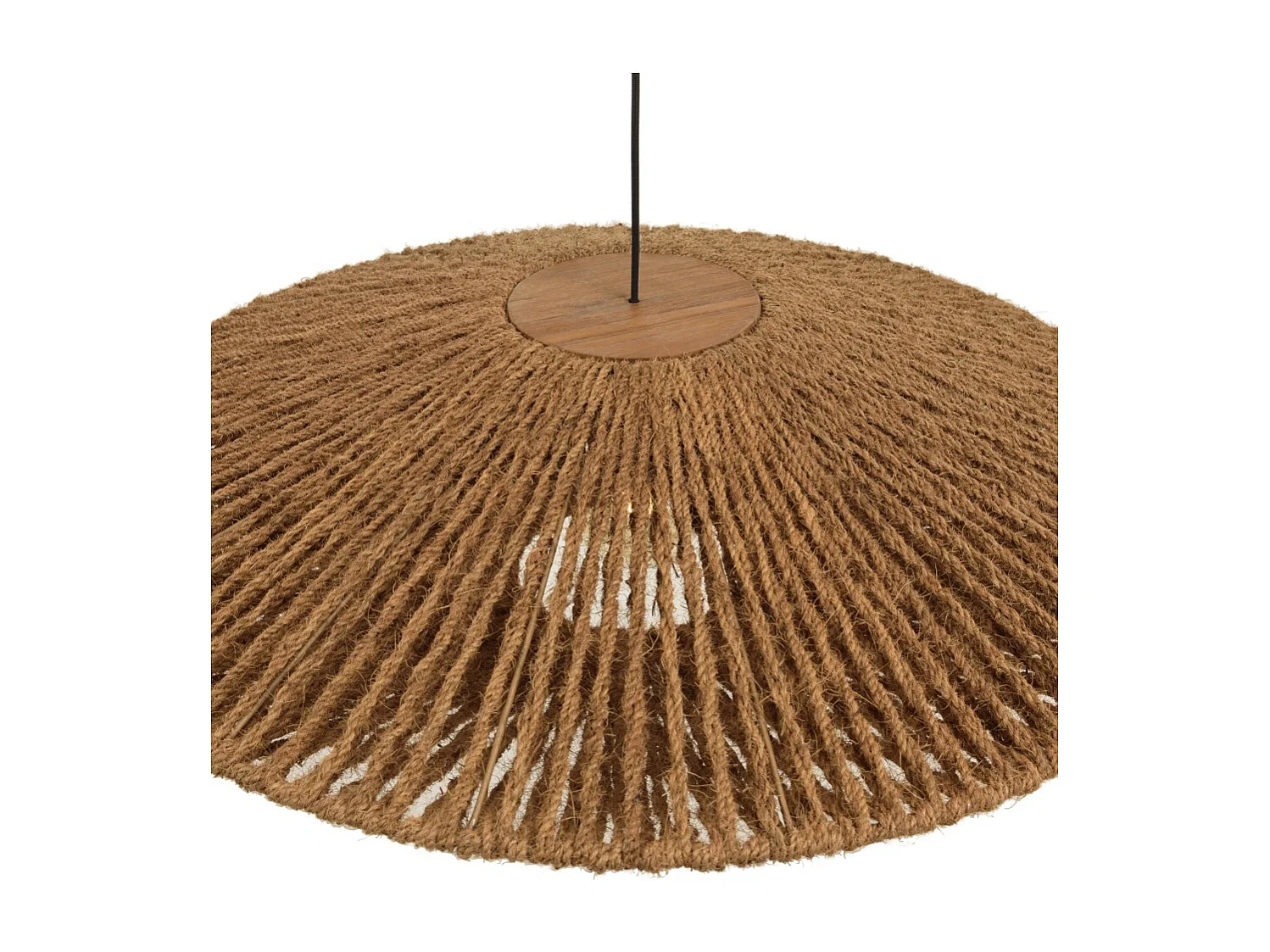 SIXTINE - Suspension 'cymbale' 100x100cm en bois teck recyclé / rotin