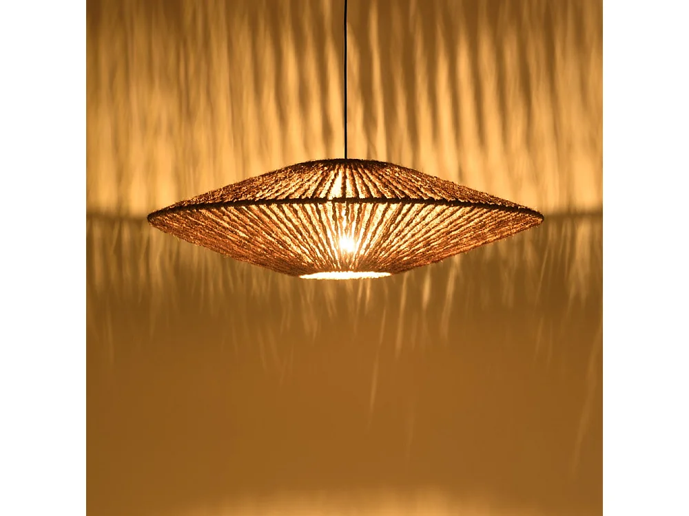 SIXTINE - Suspension 'cymbale' 100x100cm en bois teck recyclé / rotin