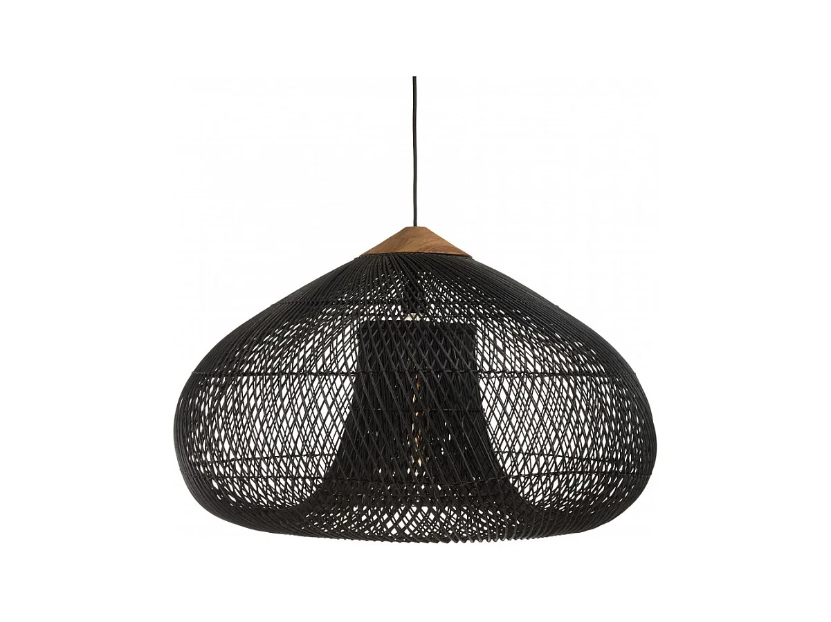 SIXTINE - Suspension 'entonnoir' 80x80cm rotin couleur noire/teck