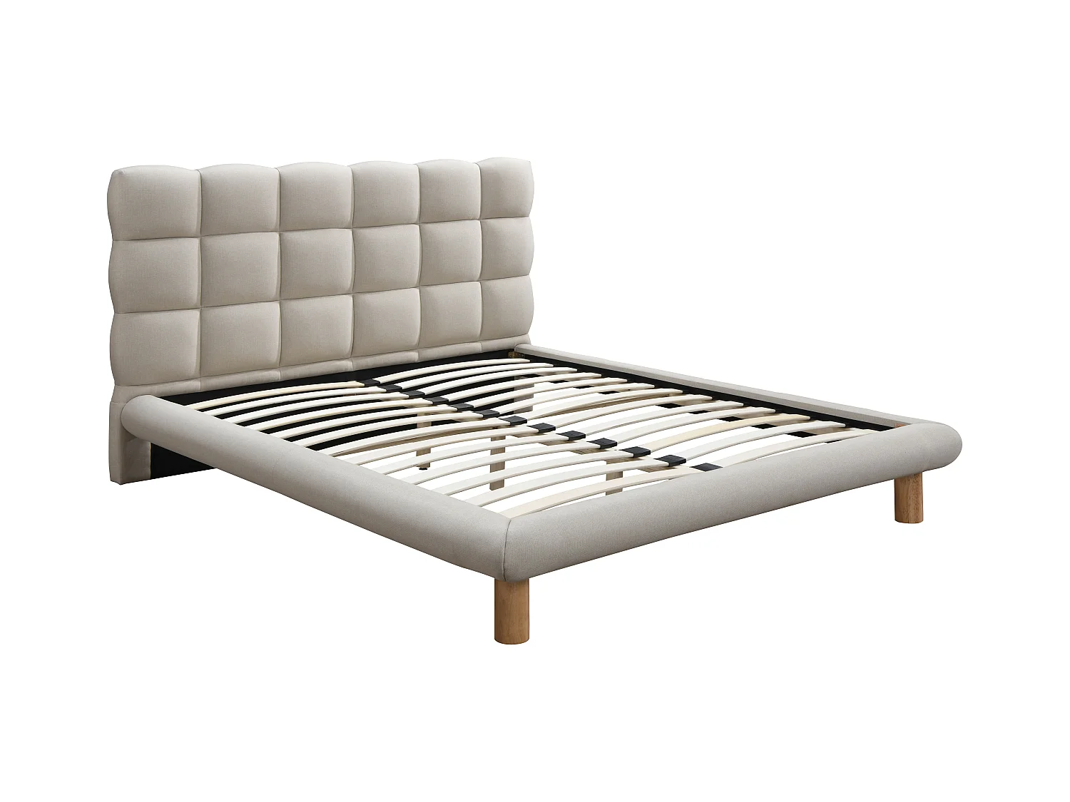 Lit avec tête de lit matelassée 180 x 200 cm - Tissu - Beige + Matelas - FUDALI