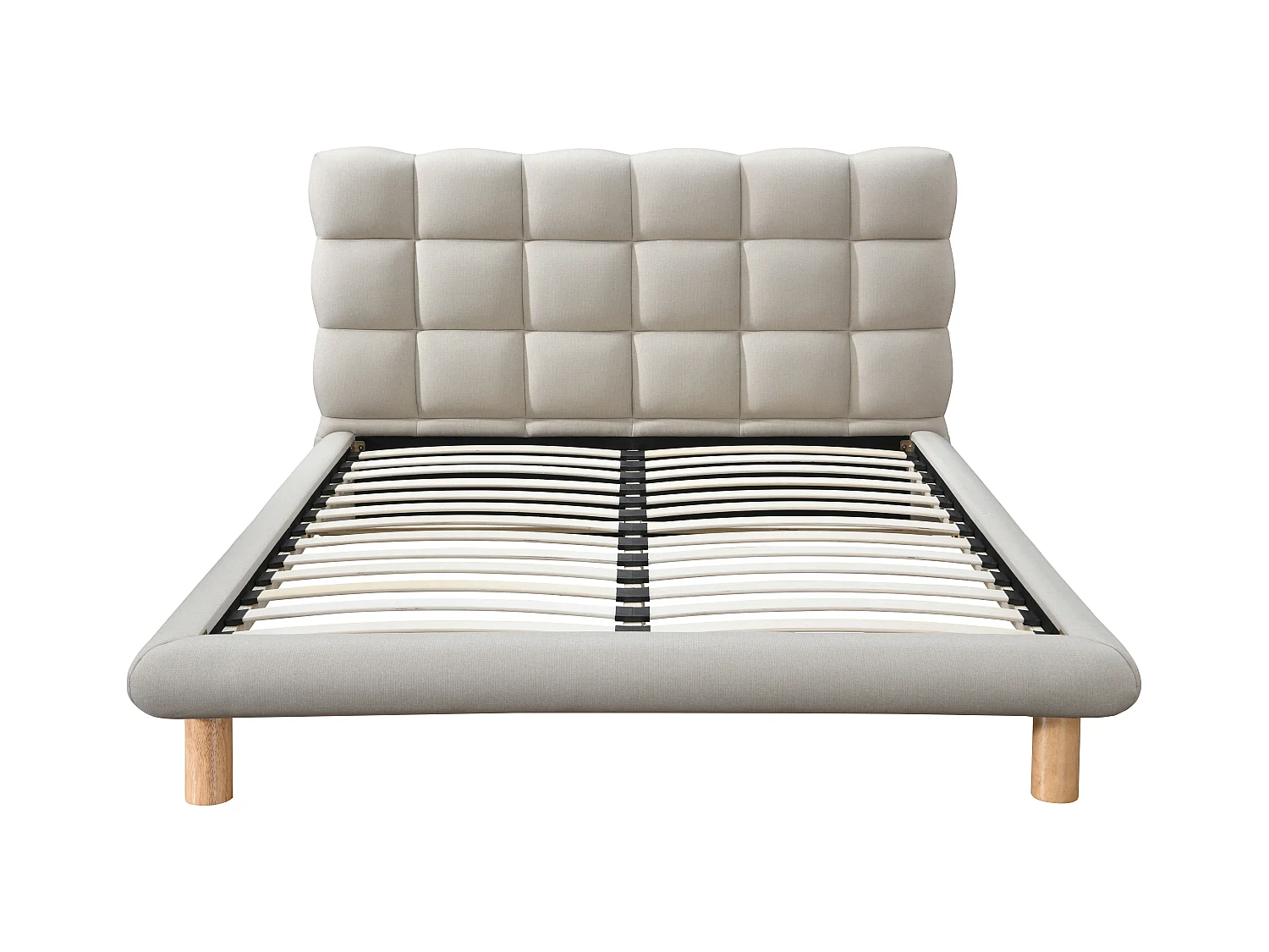 Lit avec tête de lit matelassée 180 x 200 cm - Tissu - Beige + Matelas - FUDALI