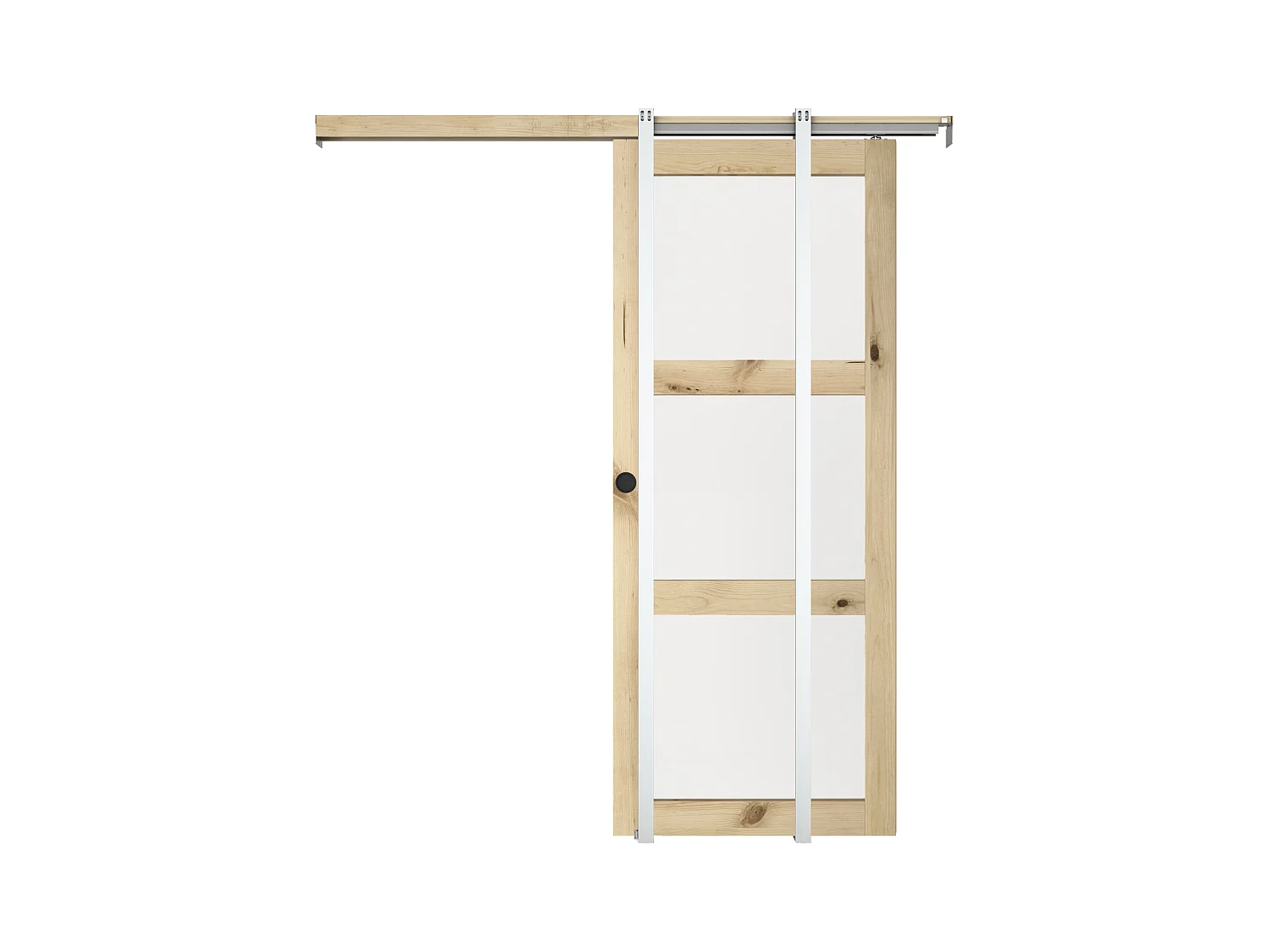 Puerta corredera empotrada en madera y vidrio templado - 3 ventanas - Alt. 205 x L63 cm - ACOSTA II