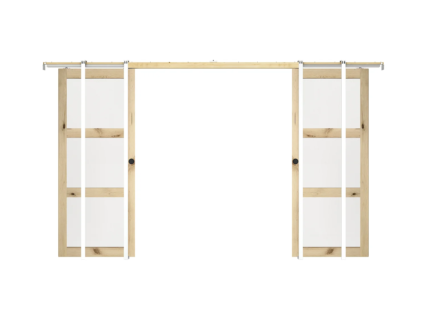 Doppel-Schiebetür mit Galandage-System mit 3 Fenstern - 2 x 205 x 93 cm - Holz - Sicherheitsglas - ACOSTA II