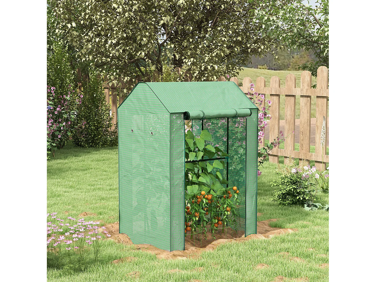 Serre de jardin avec 2 espaces et 2 portes enroulables - 0,8 m² Serre à tomates dim. 1L x 0,8l x 1,5H m, Acier et PE haute densité