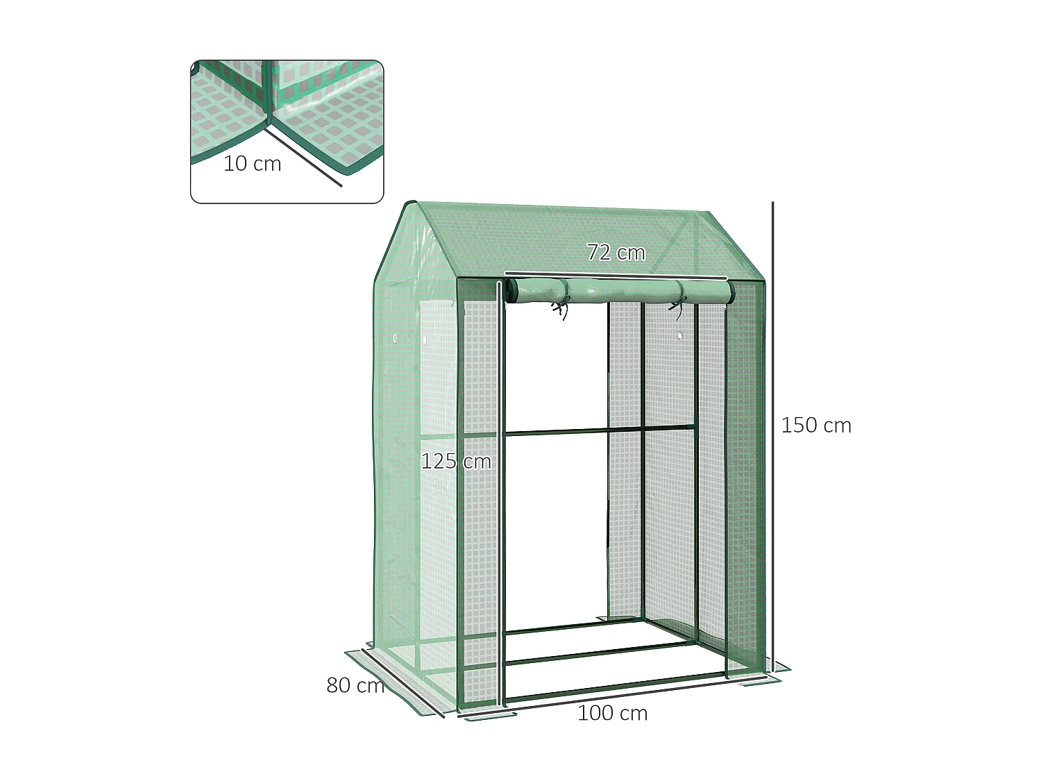 Serre de jardin avec 2 espaces et 2 portes enroulables - 0,8 m² Serre à tomates dim. 1L x 0,8l x 1,5H m, Acier et PE haute densité