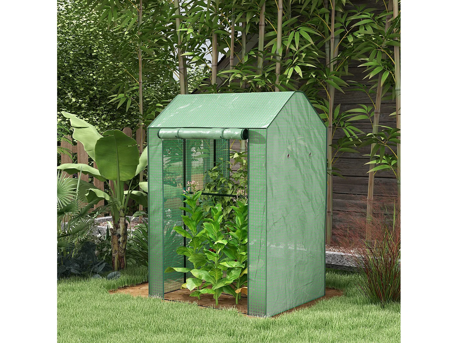 Serre de jardin avec 2 espaces et 2 portes enroulables - 0,8 m² Serre à tomates dim. 1L x 0,8l x 1,5H m, Acier et PE haute densité