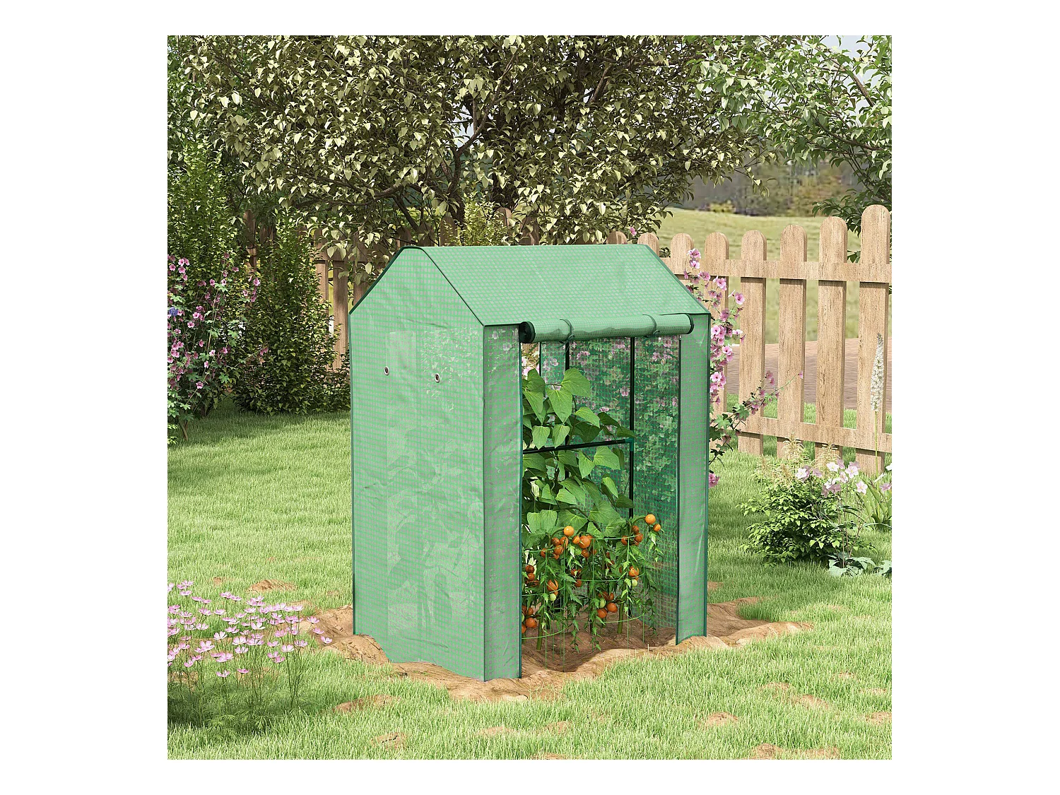 Serre de jardin avec 2 espaces et 2 portes enroulables - 0,8 m² Serre à tomates dim. 1L x 0,8l x 1,5H m, Acier et PE haute densité