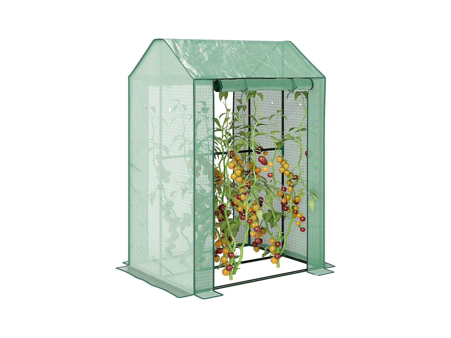 Serre de jardin avec 2 espaces et 2 portes enroulables - 0,8 m² Serre à tomates dim. 1L x 0,8l x 1,5H m, Acier et PE haute densité