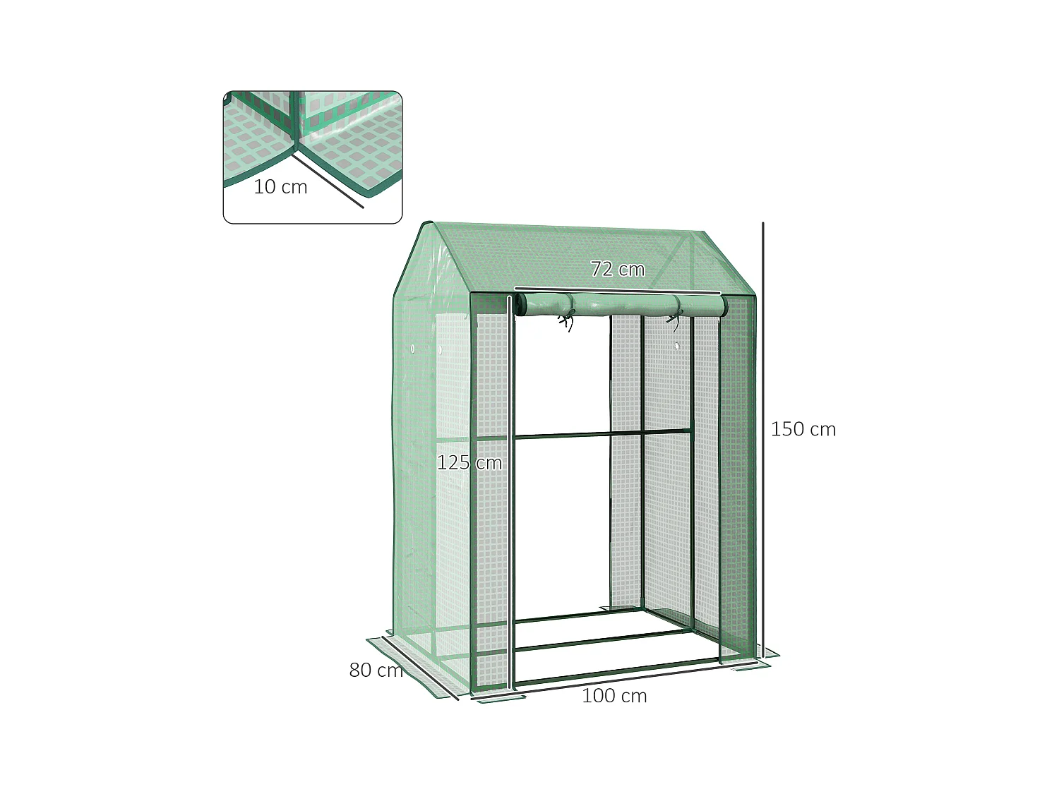 Serre de jardin avec 2 espaces et 2 portes enroulables - 0,8 m² Serre à tomates dim. 1L x 0,8l x 1,5H m, Acier et PE haute densité