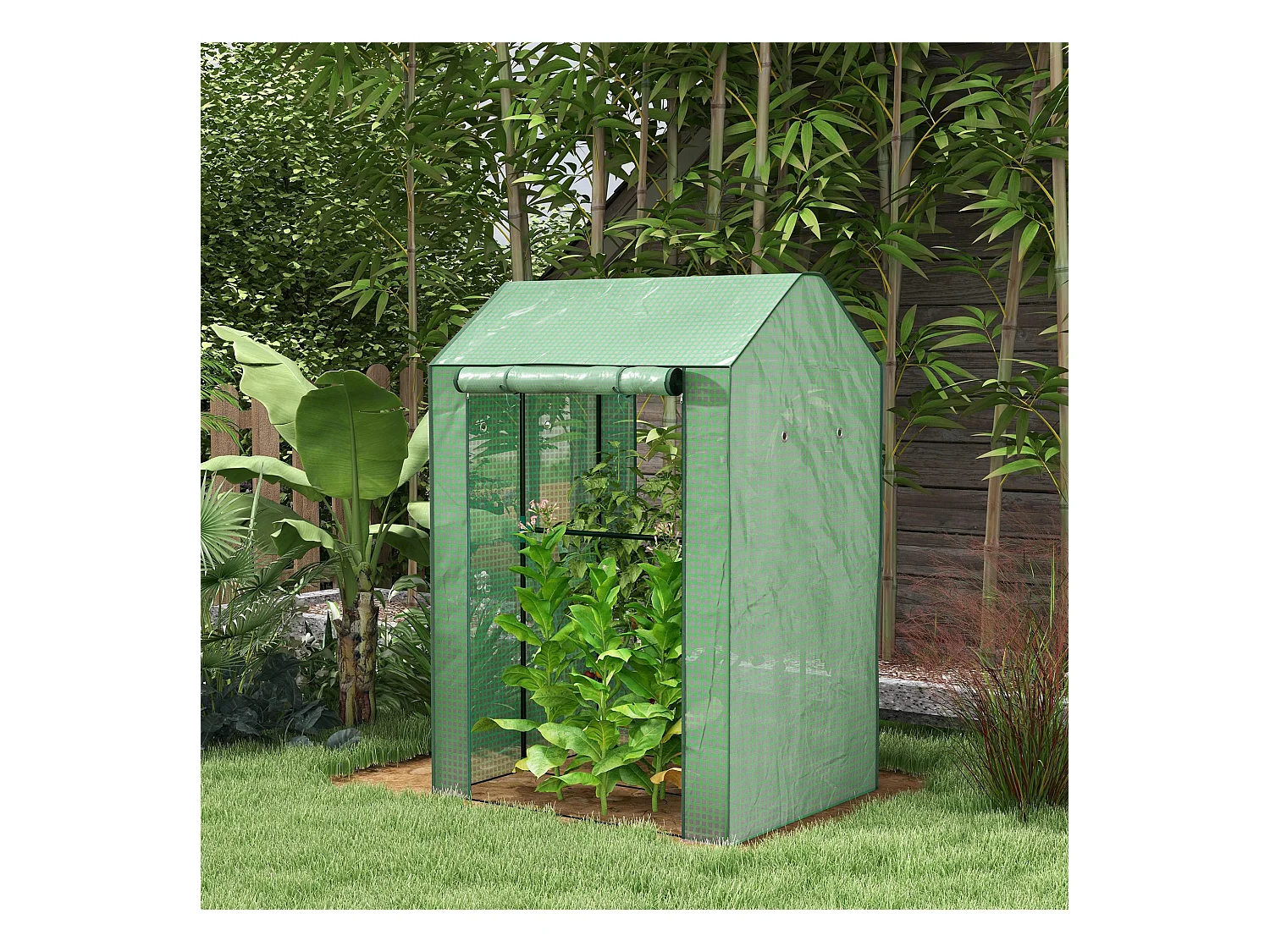 Serre de jardin avec 2 espaces et 2 portes enroulables - 0,8 m² Serre à tomates dim. 1L x 0,8l x 1,5H m, Acier et PE haute densité