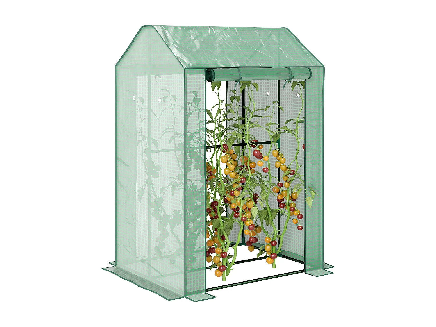 Serre de jardin avec 2 espaces et 2 portes enroulables - 0,8 m² Serre à tomates dim. 1L x 0,8l x 1,5H m, Acier et PE haute densité