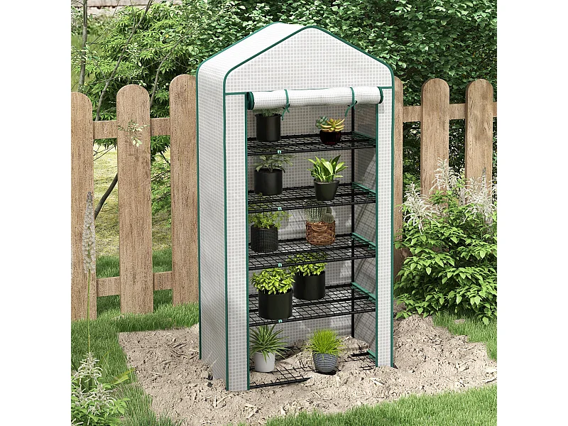 Serre de jardin balcon 5 niveaux porte acier PE blanc