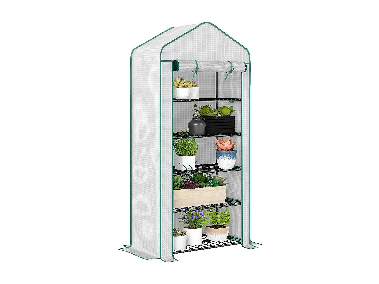 Serre de jardin balcon 5 niveaux porte acier PE blanc