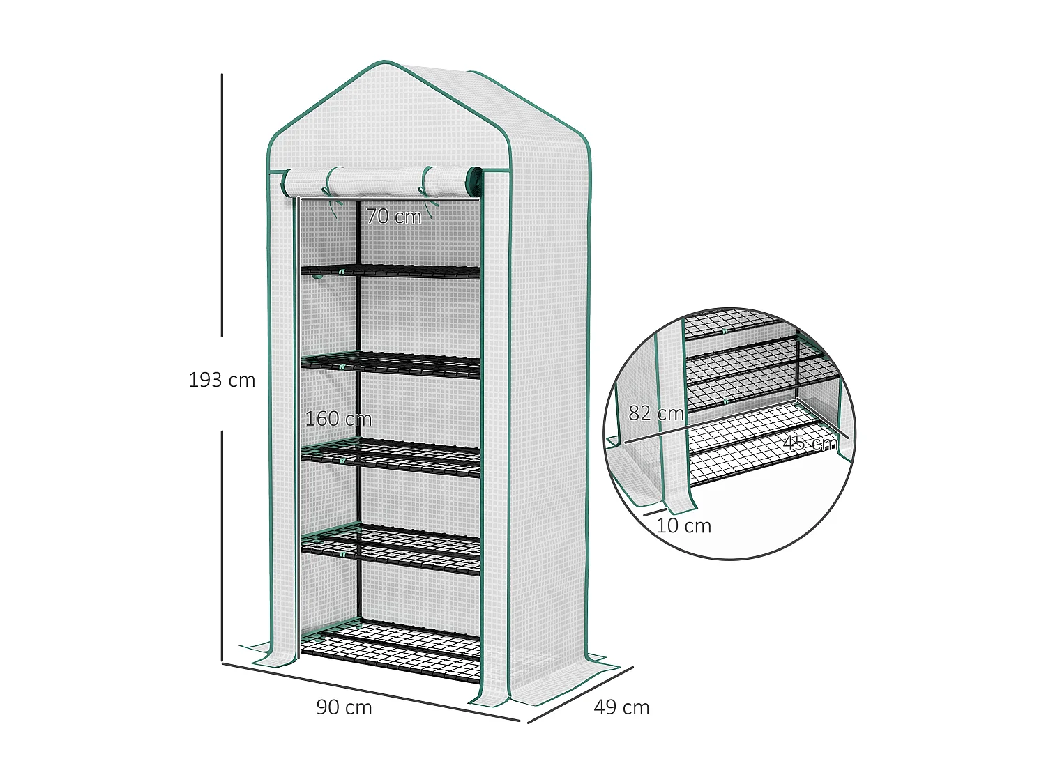 Serre de jardin balcon 5 niveaux porte acier PE blanc