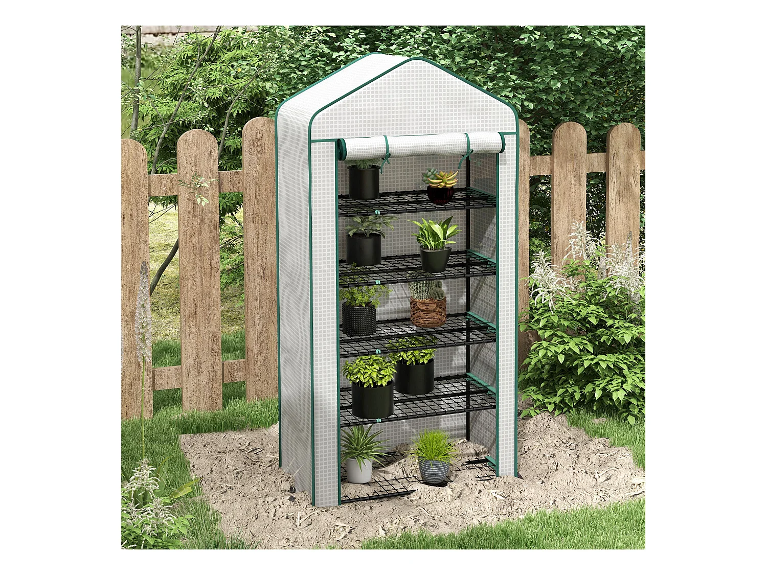 Serre de jardin balcon 5 niveaux porte acier PE blanc