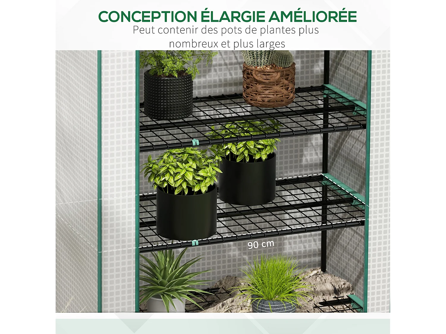 Serre de jardin balcon 5 niveaux porte acier PE blanc