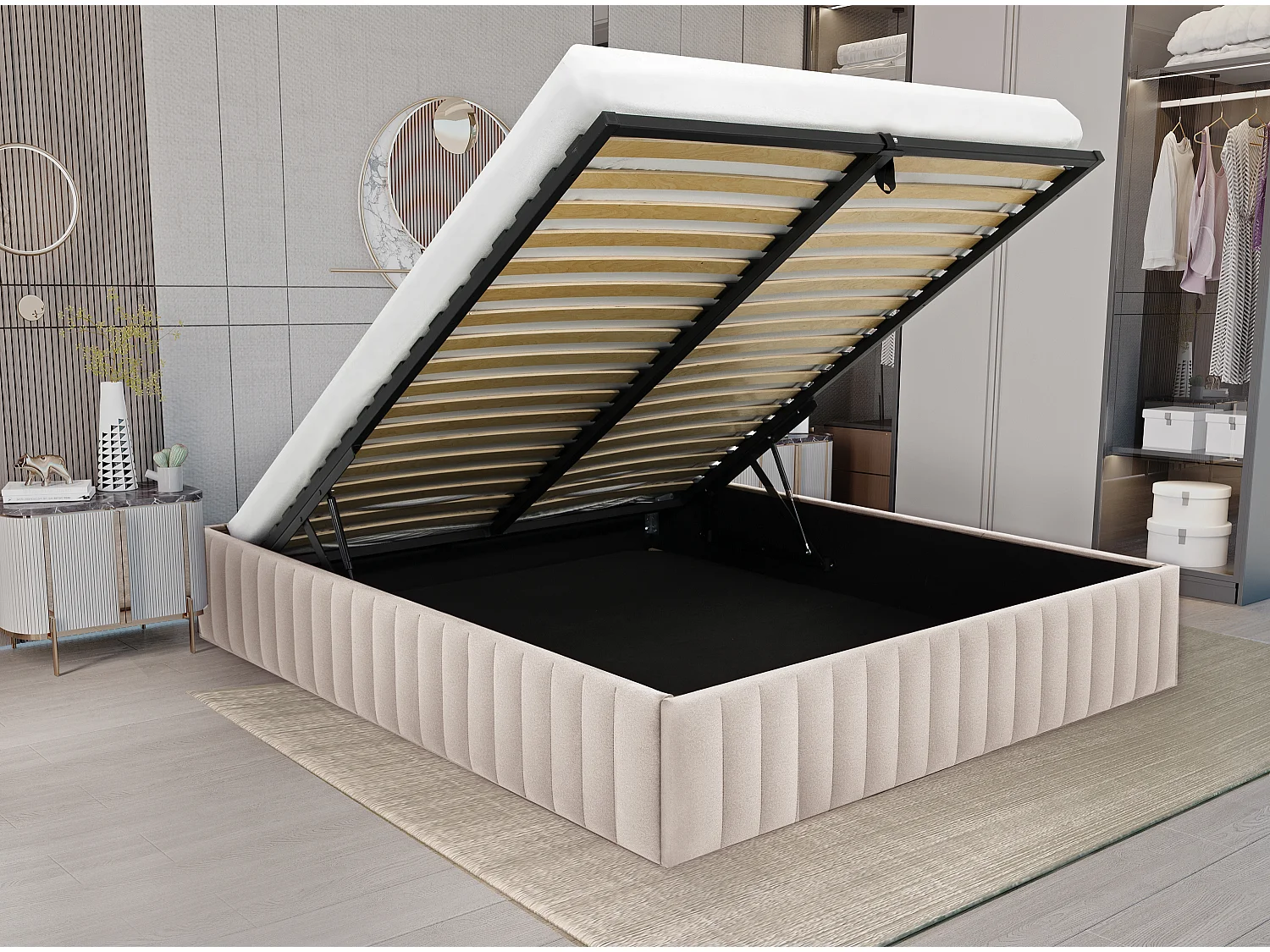 Sommier coffre 160 x 200 cm en velours - Beige - SETHI II de YSMÉE