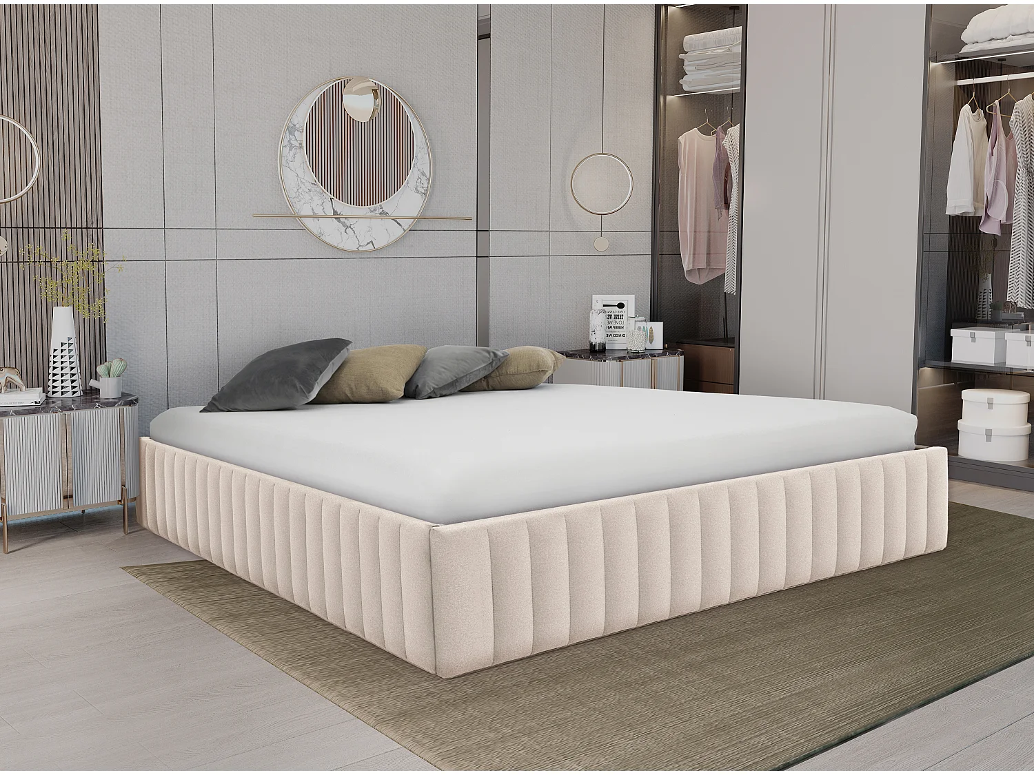 Rete contenitore 160 x 200 cm in Velluto Beige  - SETHI II di YSMÉE