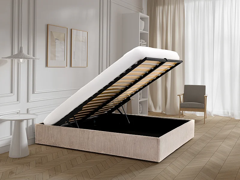 Sommier coffre 140 x 190 cm en velours côtelé - Crème - PONTOS II de YSMÉE