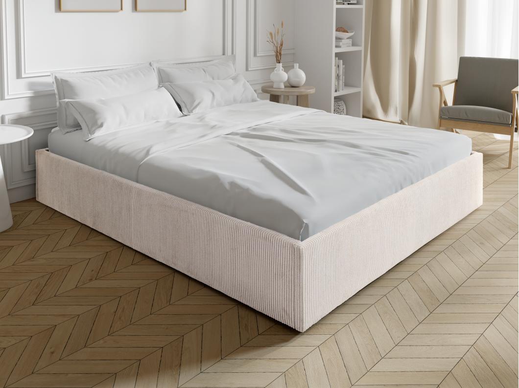 Bett mit Bettkasten - 140 x 190 cm - Cord - Cremefarben - PONTOS II von YSMÉE