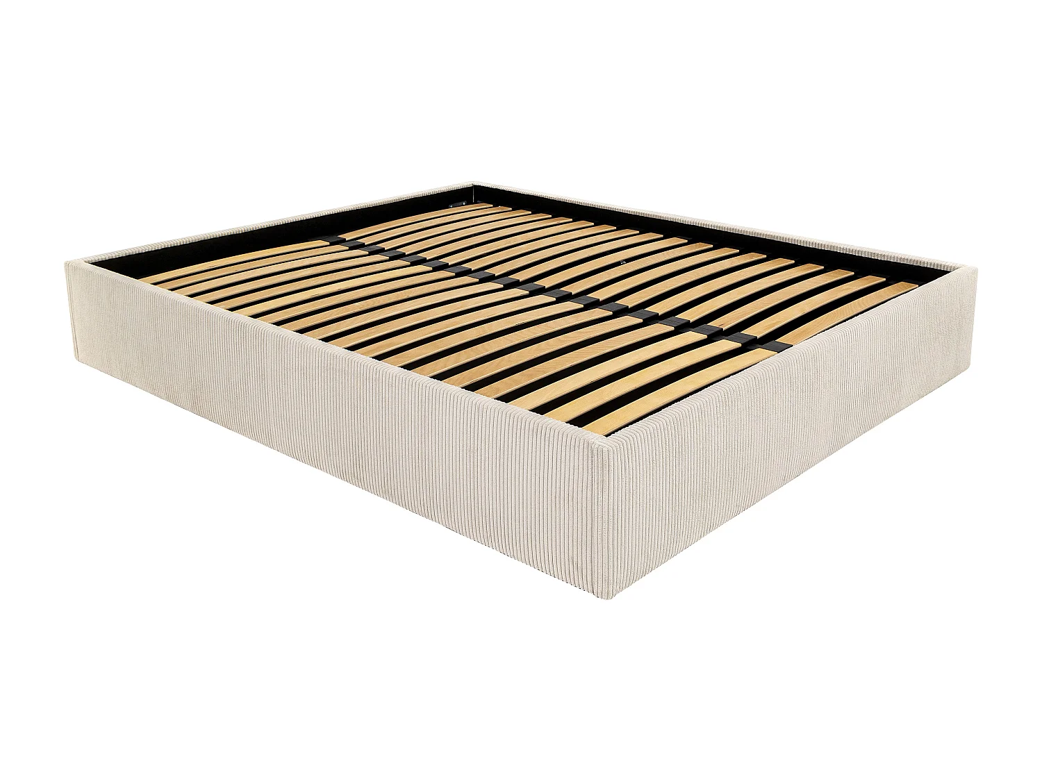 Sommier com espaço de arrumação 140x200 cm em veludo canelado cor creme - PONTOS II de YSMÉE