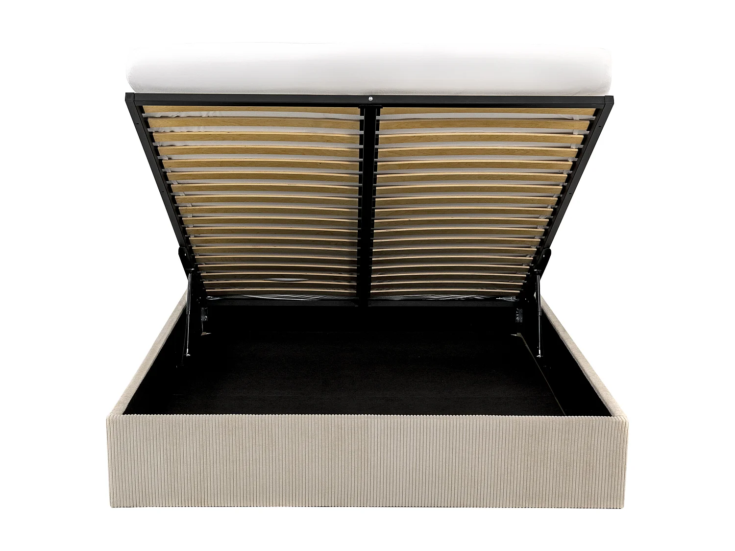 Sommier com espaço de arrumação 140x200 cm em veludo canelado cor creme - PONTOS II de YSMÉE