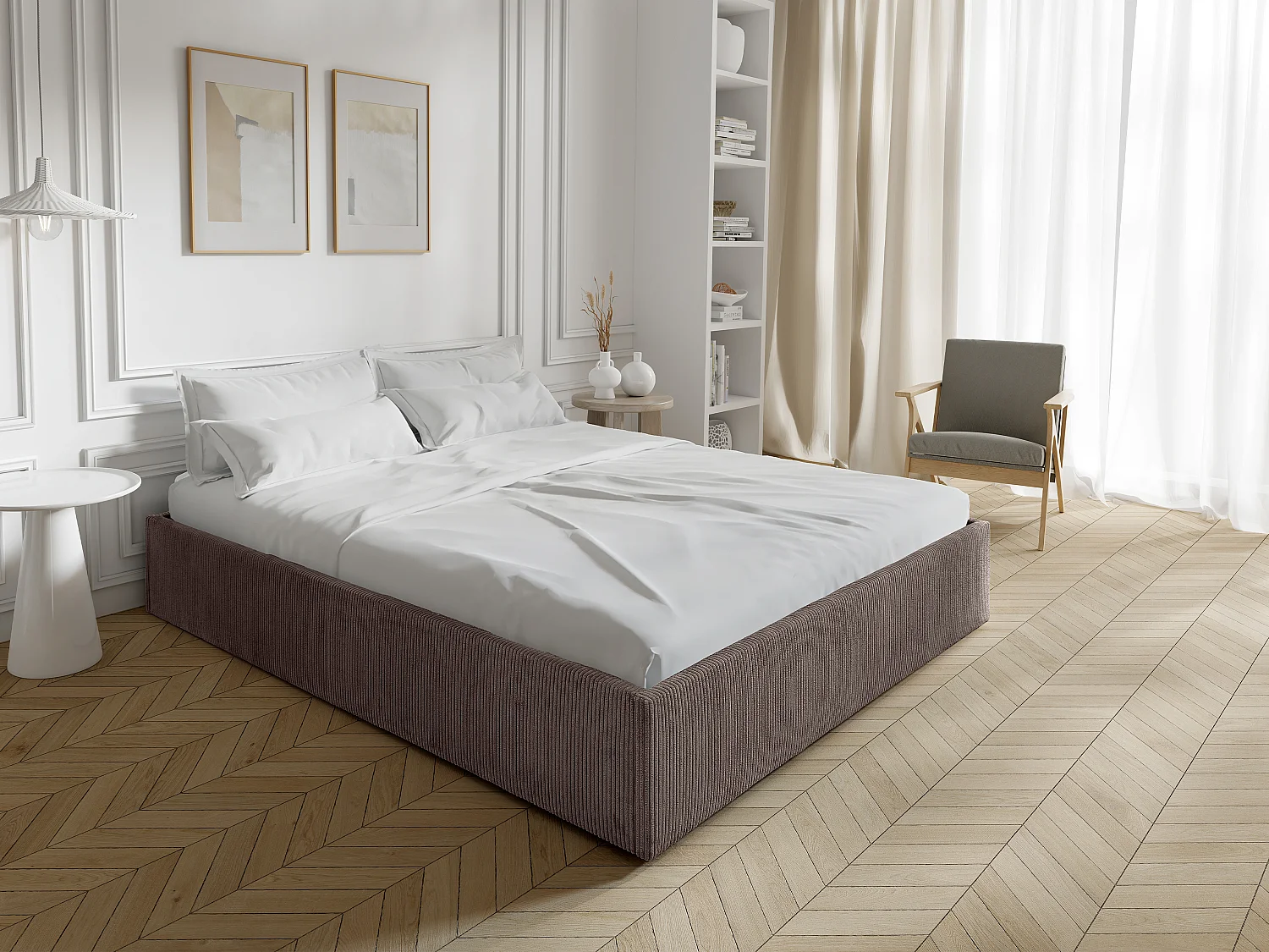 Sommier coffre 160 x 200 cm en velours côtelé - Marron - PONTOS II de YSMÉE