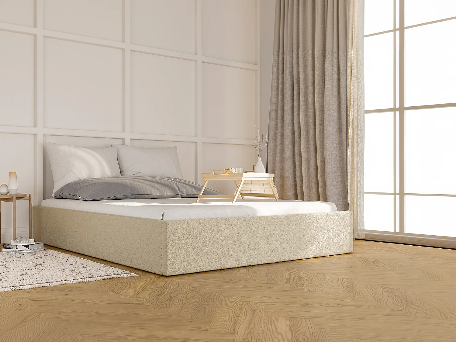 Sommier coffre 180 x 200 cm en tissu bouclette - Beige - PONTOS II de YSMÉE