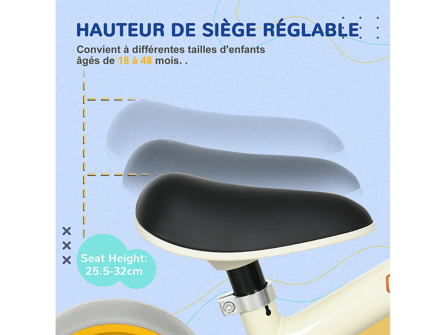 Draisienne enfant selle réglable roues EVA charge max. reco. 25 Kg acier crème