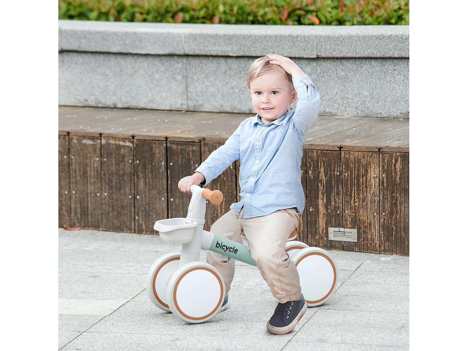 Draisienne enfant 4 roues évolutive - porteur - selle réglable, guidon ergonomique - cadre alu roues EVA vert