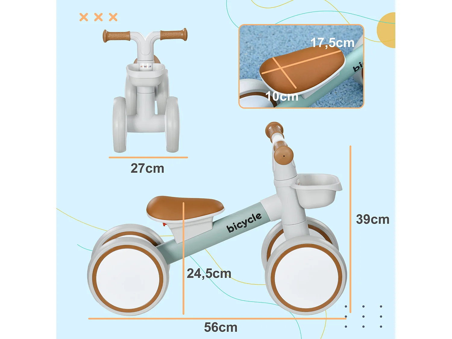 Draisienne enfant 4 roues évolutive - porteur - selle réglable, guidon ergonomique - cadre alu roues EVA vert
