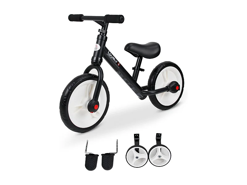 Vélo enfant draisienne 2 en 1 roulettes et pédales amovibles roues 12" hauteur selle réglable acier noir