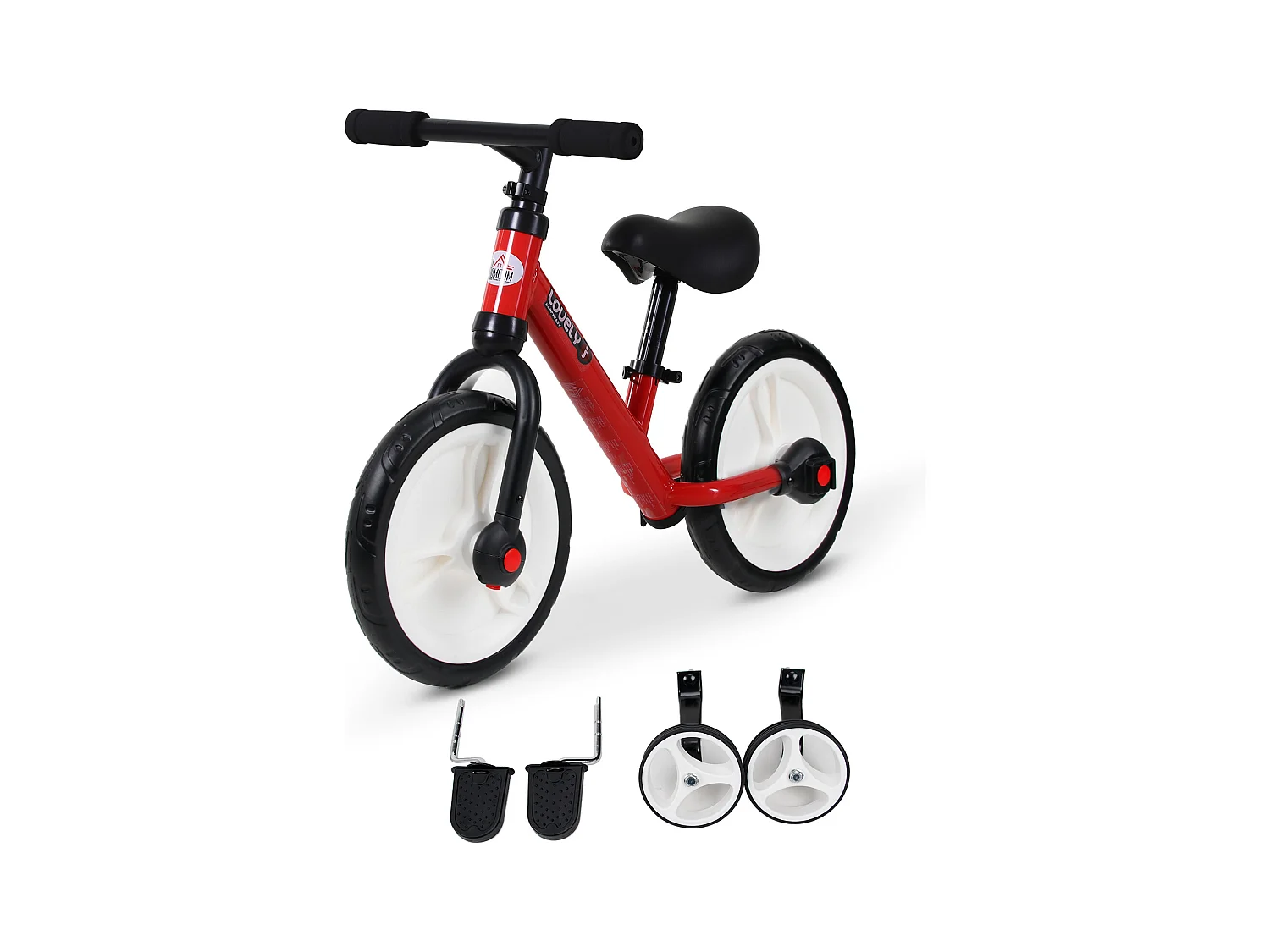 Vélo enfant draisienne 2 en 1 roulettes et pédales amovibles roues 12" hauteur selle réglable acier rouge