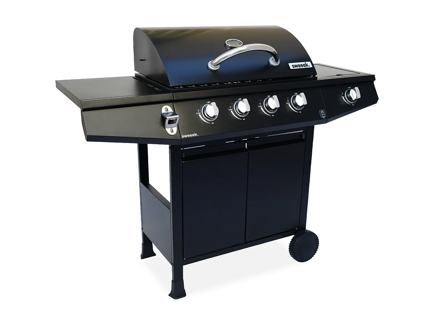 Barbacoa de gas de 5 quemadores y 1 quemador lateral negro